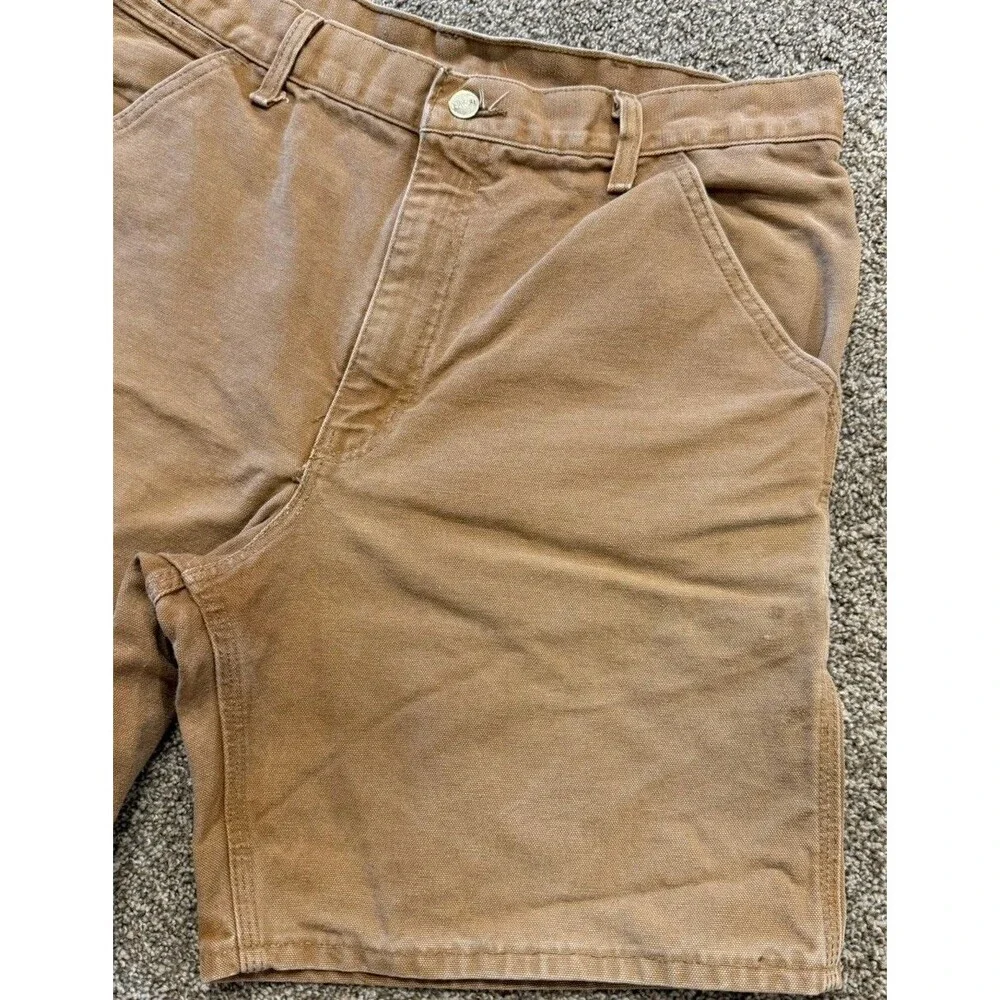 Vintage CARHARTT B25 BRN Carpenter Canvas LEATHER PATCH Shorts Sz 32/34 USA MADE